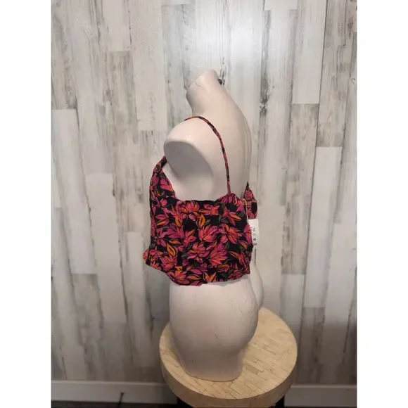 Kensie Floral Crop Top NWT Size XL Tropical Print Smocked Back Cami Tank - Picture 4 of 5